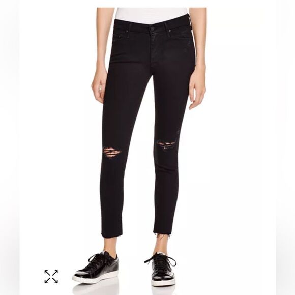 Mother looker ankle guilty as sin Black Frayed Jeans SZ 25 - Picture 1 of 7